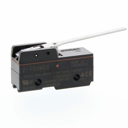 Omron Z Series Hinge Lever Limit Switch, SPDT, IP00, Plastic Housing, 500V ac, 15A