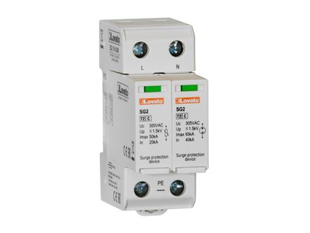 Lovato 1 Phase Surge Protector, 50 kA, 1.5 kV, DIN Rail