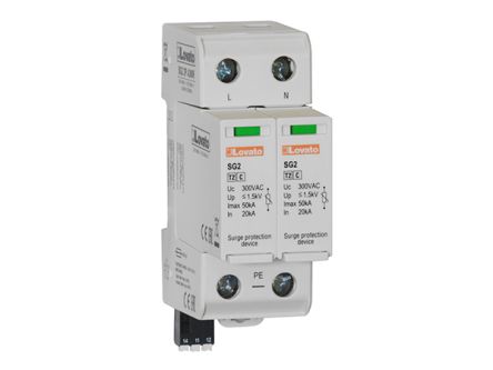Lovato 2 Phase Surge Protector, 50 kA, 1.5 kV, DIN Rail