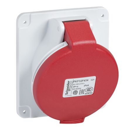 Schneider Electric, Mureva IP44 Grey Socket, Panel Mount, 3P+N+PE, Rated At 32A, 415V