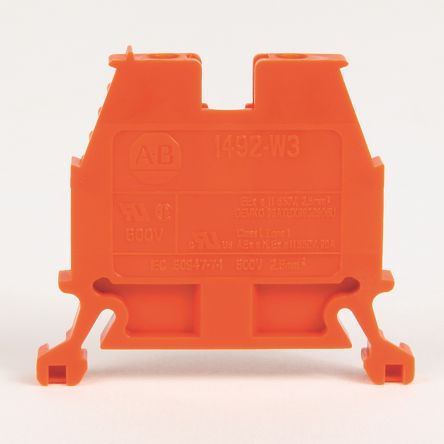 Allen Bradley 1492-W3-OR 1492-W Series Feed Through Terminal Block Orange, 2.5mm², Screw