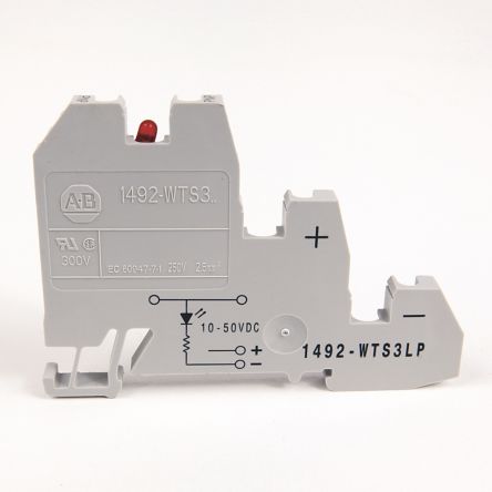 Allen Bradley 1492-WTS3LP 1492-W Series DIN Rail Terminal Block Grey, 2.5mm², Screw