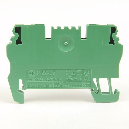 Allen Bradley 1492-L2-G 1492 Series DIN Rail Terminal Block Green, 1.5mm², Spring Clamp, IECEx/ATEX