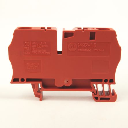 Allen Bradley 1492-L6-RE 1492 Series DIN Rail Terminal Block Red, 6mm², Spring Clamp, IECEx/ATEX