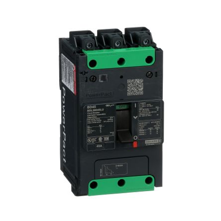 Schneider Electric, PowerPact, PowerPacT Molded Case Circuit Breaker 3-Pole 45A, Breaking Capacity 25 kA, DIN Rail,
