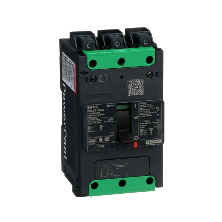 Schneider Electric, PowerPact, PowerPacT Molded Case Circuit Breaker 3-Pole 100A, Breaking Capacity 65 kA, Screw
