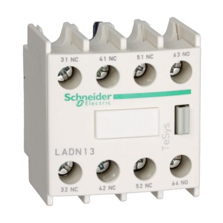 Schneider Electric Auxiliary Contact Block, 4 Contact, 3 NO/1 NC, LADN, Front, 10 A, 690V, LADN316