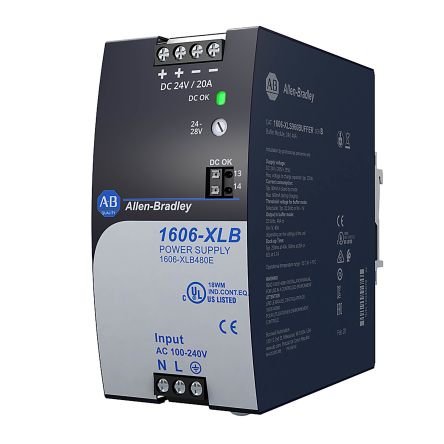 Allen Bradley 1606 Switched Mode DIN Rail Power Supply 240V ac AC Input 24V dc, 20 A Output DC 480 W