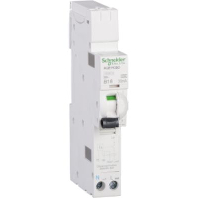 Schneider Electric Residual Current Circuit Breaker with Overload Protection, 20A Current Rating, 1-Pole, 30 mA Trip