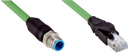 SICK M12, RJ45, 2 m Ethernet Cable, Green Polyurethane Sheath