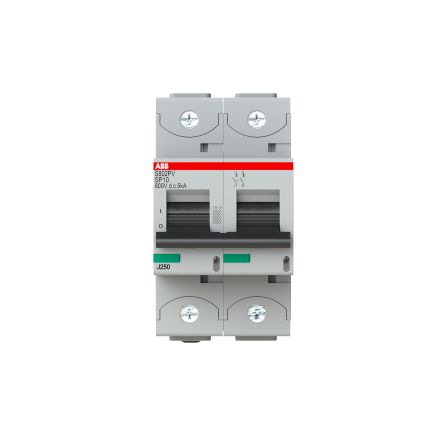 ABB S800PV S800PV Miniature Circuit Breaker, 2-Pole, 10A, Type B, 800 V dc DC, 5 kA Breaking Capacity