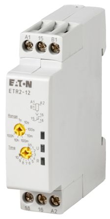 Eaton ETR 2 Series DIN Rail Timer Relay, 1-Contact, 240 V ac 240V ac, 0.05 s to 100 h, 1-Function
