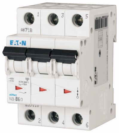 Eaton xEffect xEffect Miniature Circuit Breaker, 3-Pole, 1.5A, Type B, 400V ac AC, 6 kA Breaking Capacity