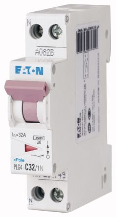 Eaton Plexo PLG4 Miniature Circuit Breaker, 1-Pole, 32A, Type B, 230V ac AC, 4.5 kA Breaking Capacity