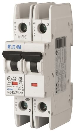 Eaton FAZ-NA FAZ Miniature Circuit Breaker, 2-Pole, 1.5A, Type D, 480V ac AC, 60 V dc DC, 15 kA Breaking Capacity