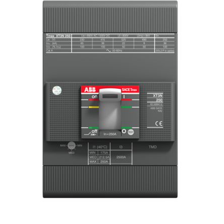 ABB, SACE Tmax XT, XT3S Molded Case Circuit Breaker 3-Pole 250A, Breaking Capacity 3 kA, Fixed