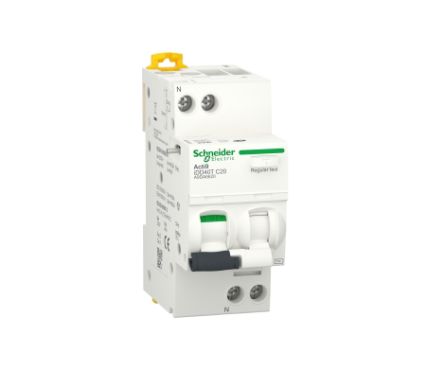 Schneider Electric Residual Current Circuit Breaker with Overload Protection, 20A Current Rating, 1-Pole, 300 mA Trip
