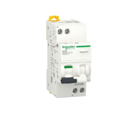 Schneider Electric Residual Current Circuit Breaker with Overload Protection, 10A Current Rating, 1-Pole, 30 mA Trip
