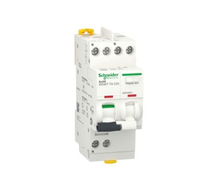 Schneider Electric Residual Current Circuit Breaker with Overload Protection, 25A Current Rating, 1-Pole, 300 mA Trip