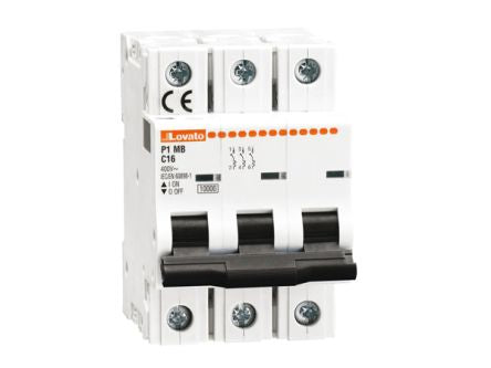 Lovato P1 P1MB Miniature Circuit Breaker, 3-Pole, 13A, Type C, 400V ac AC, 80 V dc DC, 10 kA Breaking Capacity