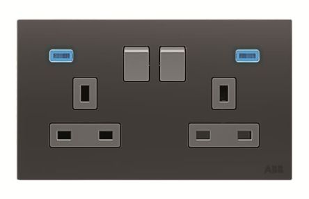 ABB Black 2 Gang Plug Socket, 13A Indoor, BS