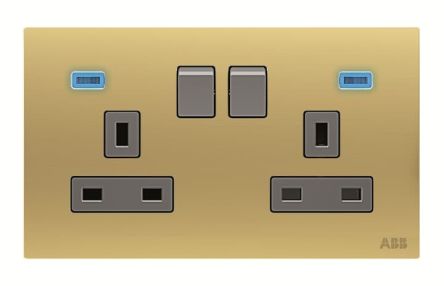ABB Gold 2 Gang Plug Socket, 13A Outdoor, BS