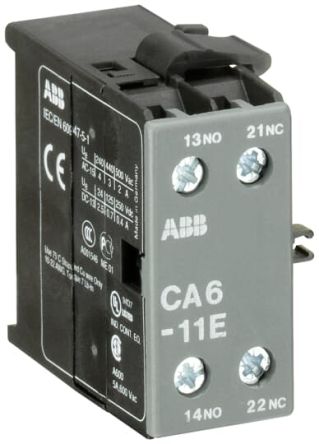 ABB Auxiliary Contact, 2 Contact, 1 NO/1 NC, CA6, Surface, 6 A, 250 V dc, 690V ac, GJL1201317R0002