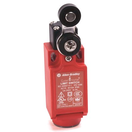 Allen Bradley Short Roller Lever Safety Limit Switch, 1 NO/2 NC, IP66, Polybutylene Terephthalate Housing, 600V, 25mA