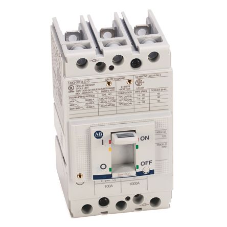 Allen Bradley, 10 to 3000 A, 140 g Molded Case Circuit Breaker 3-Pole 100A, Breaking Capacity 25 kA, DIN Rail