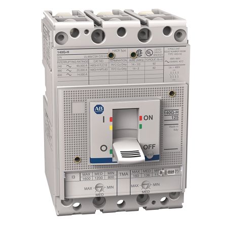 Allen Bradley, 140 g Molded Case Circuit Breaker 3-Pole 160A, Breaking Capacity 25 kA, DIN Rail