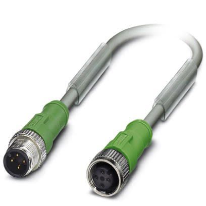 Phoenix Contact Male 4 way M12, Straight to Female 4 way M12 Sensor Actuator Cable, 300 mm