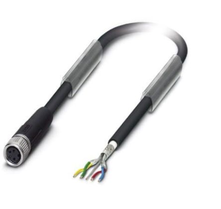Phoenix Contact Female 4 way M8, Straight to Straight Socket M8 Bus Cable, 2 m