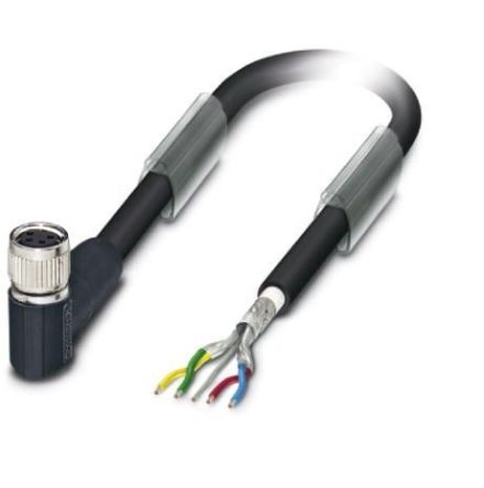 Phoenix Contact Female 4 way M8, Right Angle to Angled Socket M8 Bus Cable, 2 m