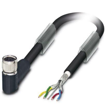 Phoenix Contact Female 4 way M8, Right Angle to Angled Socket M8 Bus Cable, 5 m