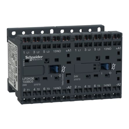 Schneider Electric TeSyS K Reversing Contactor, 24V Coil, 3-Pole, 6 A 24V, 1 NO/1 NC, 440V