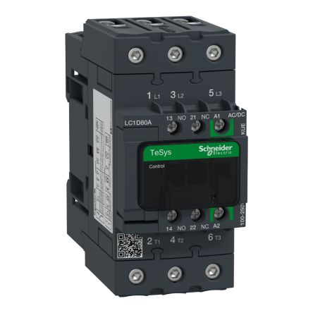 Schneider Electric TeSyS D Contactor, 3-Pole, 80 A, 37 kW 100V ac, 250 V ac, 1 NO/1 NC, 690V