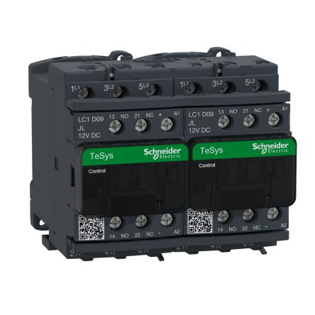 Schneider Electric TeSyS D Reversing Contactor, 12V dc Coil, 3-Pole, 9 A, 4 kW 12V, 1 NO/1 NC, 690V