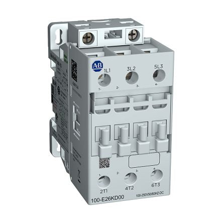Allen Bradley 100-E Contactors Contactor, 100V ac, 250 V ac Coil, 3-Pole, 26 A, 9 kW, 1 NC