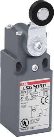ABB LS31P41B11 Series Roller Lever Limit Switch, 1 NO/1 NC, IP65, Fibreglass Plastic Housing, 380V ac, 415 V ac, 10A