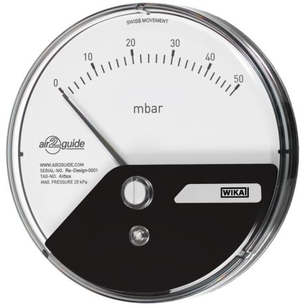 WIKA 4 to 6 mm Differential Pressure Gauge, 110 mm, 2000 Pa