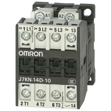 Omron J7KN Contactor, 110V ac Coil, 3-Pole, 14 A, 5.5 kW 24V, 1 NO