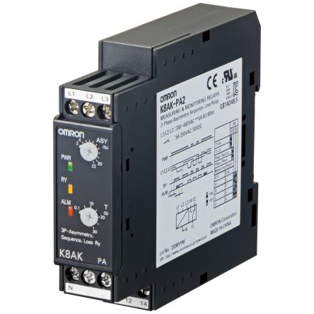 Omron Monitoring Relay, 3 Phase, SPDT, DIN Rail