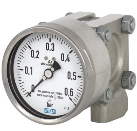WIKA G 1/4 G 1/4 Pressure Gauge, 100 mm, 16 mbar