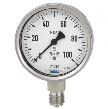 WIKA G 1/4 Type G Pressure Gauge, 63 mm, 50 mbar