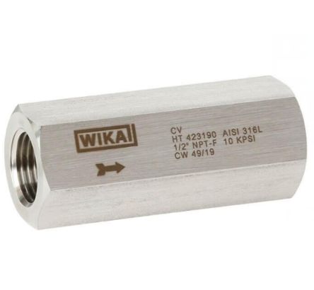 WIKA Stainless Steel Single In-Line Mounting, Hydraulic Check Valve, 48791536, NPT, 1.38 bar Cracking Pressure