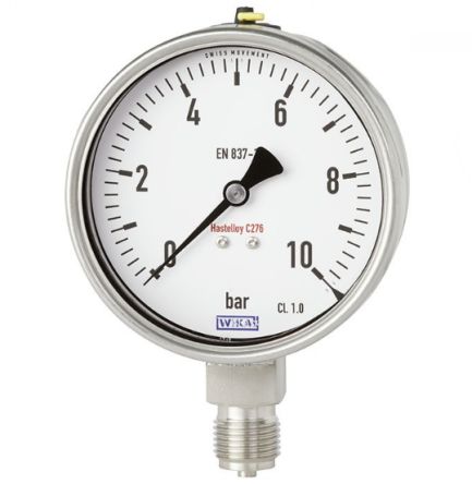 WIKA 1/2 in NPT NPT Pressure Gauge, 100 mm, 10 bar