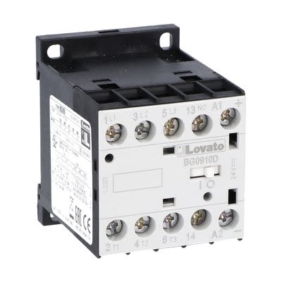 Lovato BG09 Contactor, 220V Coil, 3-Pole, 9 A, 4.5 kW, 1 NO, 440V