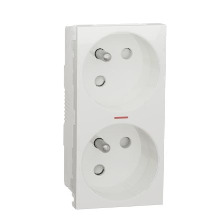 Schneider Electric Unica White 2 Gang Plug Socket, 16A, French