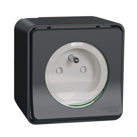 Schneider Electric Mureva Styl Grey 1 Gang Plug Socket, 16A Indoor & Outdoor, French 2P