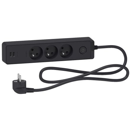 Schneider Electric French 2P 3 Gang Trailing Socket, 1.5m Cable, 16A, 250V